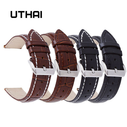 UTHAI – bracelet de montre Z20 en cuir, motif Crocodile, 14mm 16mm 18mm 20mm 22mm 24mm, boucle en métal argenté, pour femmes et hommes ► Photo 1/6