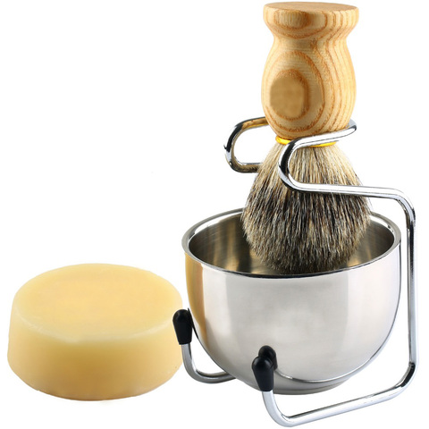 Anbbas – brosse à raser pour blaireau, support de rasage en acier inoxydable, bol à 2 couches et Kit de savon pour le lait de chèvre, 4 pièces ► Photo 1/6