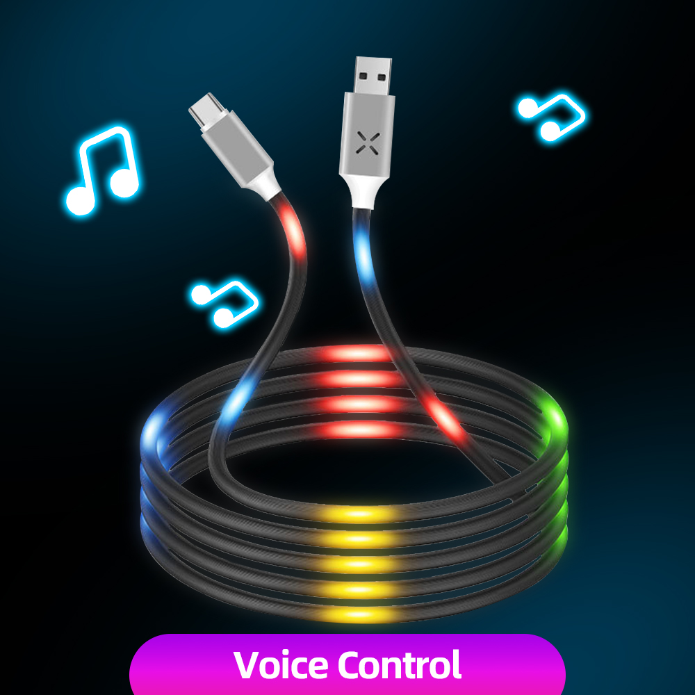 ANMONE commande vocale lumineuse câble USB Type C Micro USB chargeur de téléphone câble éclairage chargeur de voiture câble accessoires téléphoniques ► Photo 1/6