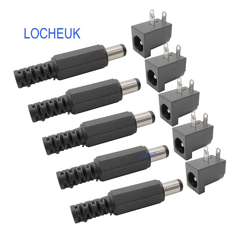 5 paires DC-005 5.5x2.1mm prise de courant cc Jack PCB Mount rond l'aiguille bricolage adaptateur 5.5*2.1 câble d'alimentation cc connecteur mâle ► Photo 1/6