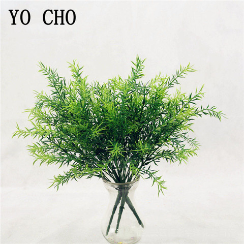 YO CHO – plantes vertes artificielles 7 fourchettes, fausse herbe en plastique, feuilles vertes, brindilles de forêt, décor de maison, jardin, hôtel ► Photo 1/6