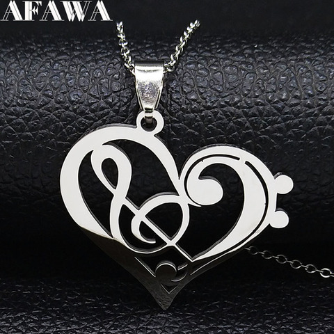 Musique coeur en acier inoxydable chaîne collier pour femmes couleur argent déclaration collier bijoux cadeau collier Mujer N1147S01 ► Photo 1/6