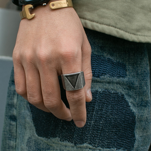 Noël 2022 acier inoxydable Viking Triangle amour anneau Vintage classique bijoux doigt homme bague de fiançailles petit ami GiftOSR067 ► Photo 1/6