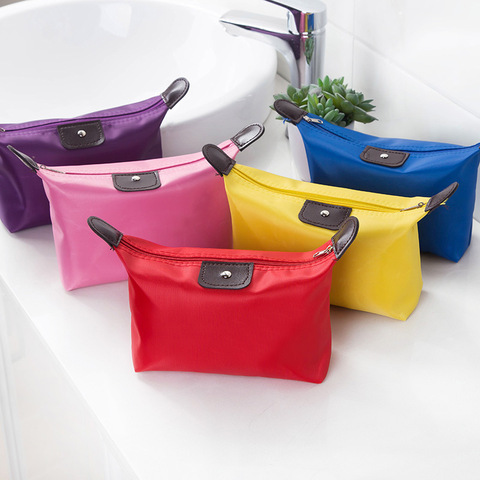 Sac à cosmétiques de voyage pliable pour femmes, Mini sac de maquillage pour filles, sac organisateur étanche en Nylon rouge avec fermeture éclair grande capacité trousse de toilette ► Photo 1/6