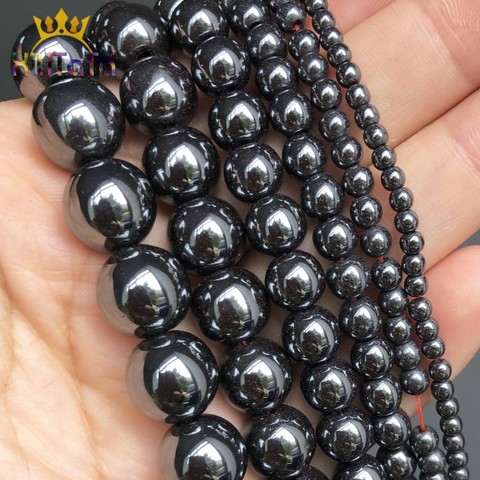 Perles en pierre naturelle lisse noir hématite ronde perles en vrac pour la fabrication de bijoux Bracelet à bricoler soi-même accessoires 15 ''2/3/4/6/8/10/12mm ► Photo 1/6