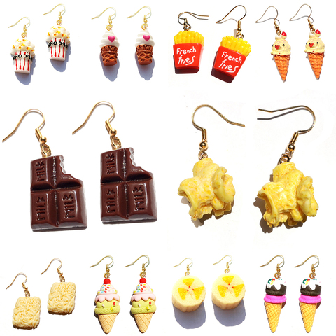 Boucle d'oreille pour femmes résine goutte sur mesure fait à la main mignon filles cadeau Eardrop Eardrop pop-corn chocolat frites crème glacée ► Photo 1/6