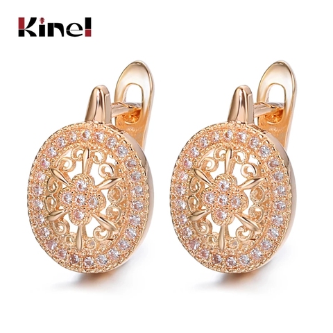 Kinel-boucles d'oreilles à clous en Zircon pour femmes, de luxe, bijoux de fiançailles en or Rose 585 ► Photo 1/6