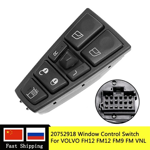 Interrupteur de commande de fenêtre pour VOLVO, 20752918, FH12, FM12, FM9, FH, FM, VNL, 20953592, 20455317, 20452017, 21354601, 21277587, 20568857 ► Photo 1/6