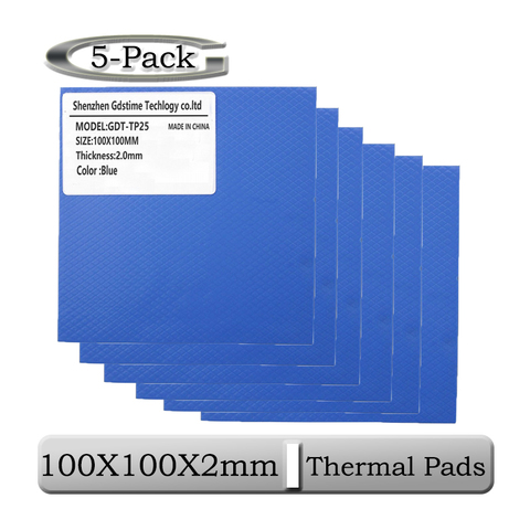 Gdstime – coussinets en Silicone thermoconducteurs bleus, 5 pièces, 100mm x 100mm x 2mm, 100x100x2mm, épaisseur 0.2cm ► Photo 1/6