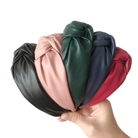 Femmes bandeau en cuir PU rétro bandeaux pour femmes haut noué filles bandeau femme cheveux accessoires à la main tête cerceau lunette ► Photo 1/6