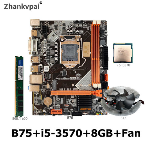 Carte mère LGA 1155 B75, carte mère avec processeur Intel Core i5-3570, 1 pièces x 8 go 1600MHz DDR3 + ventilateur SATA ordinateur de bureau de mémoire, USB 3.0, VGA et HDMI ► Photo 1/6