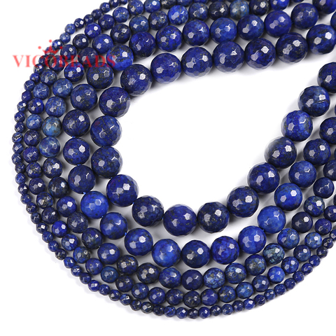 Pierres naturelles Lapis-Lazuli à facettes, perles rondes amples 15 pouces, brin 4 6 8 10 12MM, taille au choix ► Photo 1/2