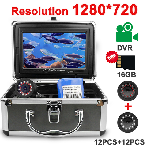 Caméra d'enregistrement de poissons de pêche sous-marine, écran 1280x720 x caméra LED, 2 Diodes infrarouge, blanc éclatant, pour pêche ► Photo 1/6