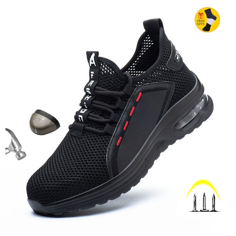 Chaussures de travail creux respirant acier orteil bottes léger sécurité travail chaussures Anti-glissant pour hommes femmes mâle travail Sneaker ► Photo 1/6