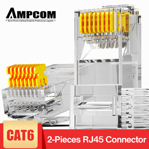 AMPCOM CAT6 RJ45 connecteur de prise modulaire UTP 50µg plaqué or deux pièces 8P8C extrémité à sertir pour câble Ethernet, câble Ethernet en vrac ► Photo 1/6