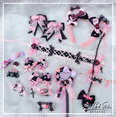 Gothique noir rose doux Lolita femme de chambre en épingle à cheveux collier mignon nœud papillon lapin oreille KC Cosplay doux fille côté pince cheveux accessoires ► Photo 1/6