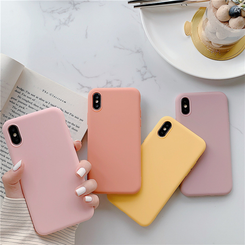 Ultra Mince Élégant Couleur Bonbon Pour iPhone 12 11 Pro X XR XS MAX 7 8 6 Plus Mignon Coloré Mat Silicone Housse de PROTECTION EN TPU souple ► Photo 1/6