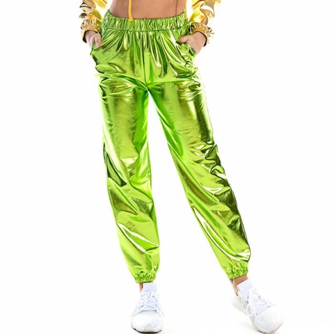 Pantalon holographique brillant pour femme pantalon métallique taille haute en vrac Performance de danse pantalon Hip Hop Joggers Streetwear ► Photo 1/6