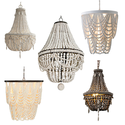 Lampe suspendue en perles de bois au style Vintage, disponible en noir et en blanc, style rétro, luminaire décoratif d'intérieur, idéal pour une cuisine ou une chambre à coucher ► Photo 1/6