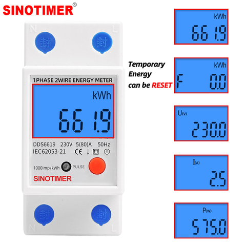 Din Rail, compteur d'énergie monophasé LCD numérique rétroéclairé, kWh, consommation d'énergie, wattmètre électronique AC 220V 80A réinitialisation zéro ► Photo 1/6