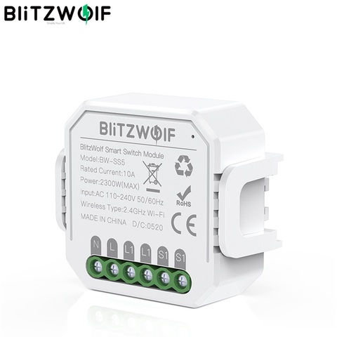 BlitzWolf BW-SS5 1 gang/2 Voies à Deux Voies 10A 2300W WIFI Smart Switch Module APPLICATION Télécommande Contrôle De Groupe Minuterie Maison Intelligente ► Photo 1/6