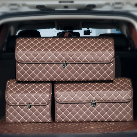 Organisateur de coffre en cuir PU de haute qualité, boîte de rangement pliante, sac de rangement de coffre de voiture SUV, accessoires d'intérieur de voiture ► Photo 1/6