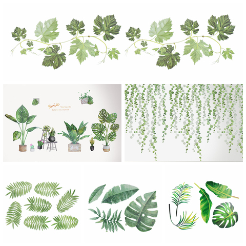 Autocollant mural en PVC avec feuilles tropicales, étiquette de vigne verte, papier peint décoratif pour la maison, chambre à coucher, salon, fournitures autocollant bricolage ► Photo 1/6