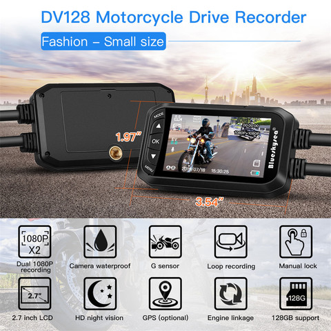 Blueskysea – caméra de tableau de bord pour Moto 1080P, double Moto DVR, écran LCD de 2.7 pouces, enregistrement en boucle étanche, caméra de Sport, DV128 ► Photo 1/6