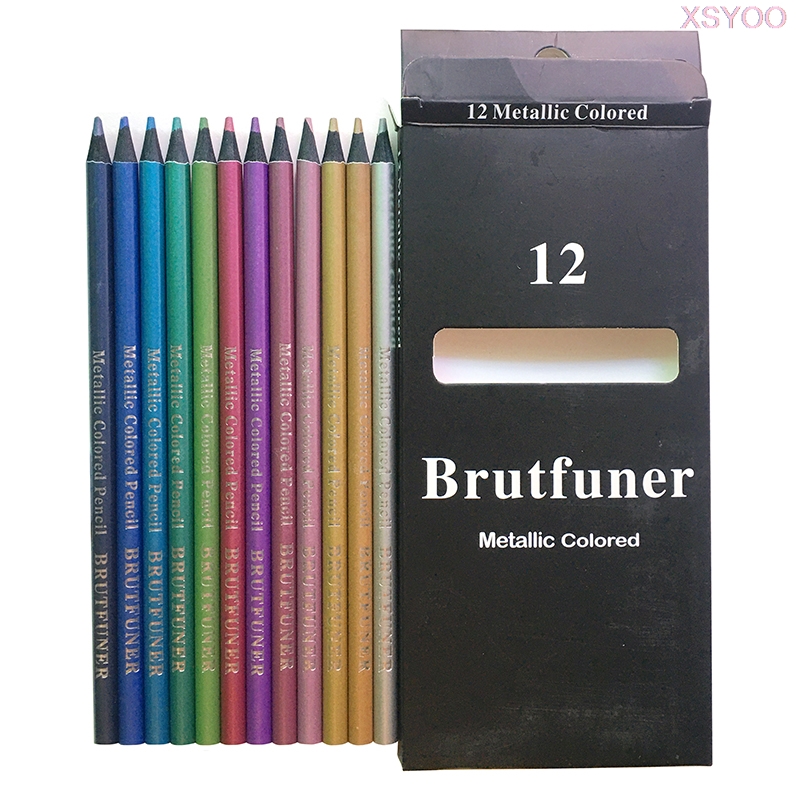 Brutfuner 12 pièces crayons de couleur métalliques lapis de cor crayon de  couleur doré professionnel pour les cadeaux de peinture de croquis d'école  - Historique des prix et avis