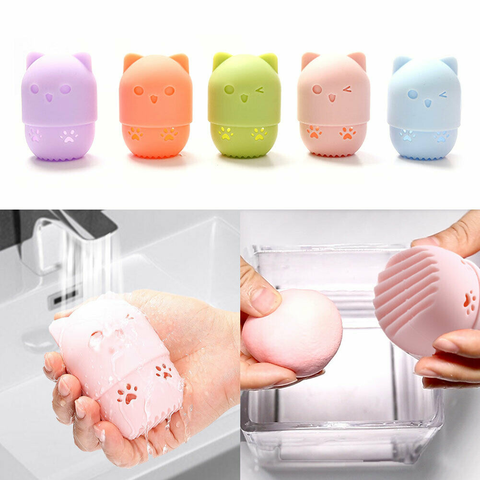 Étui en Silicone pour éponge de maquillage en forme de chat, 1 pièce, mignon porte-éponge, Portable, étui de transport pour capsules de produits cosmétiques ► Photo 1/6