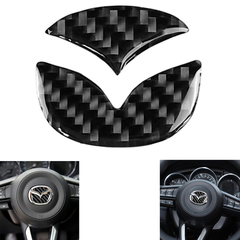 2 pièces voiture volant Logo autocollants en Fiber de carbone Auto décoratif  style décalcomanies autocollant pour Mazda Axela ATENZA CX-5 CX-4 -  Historique des prix et avis