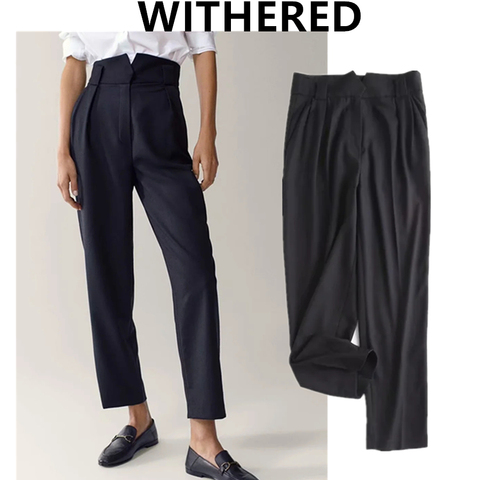 Withered – pantalon de costume taille haute pour femmes, tenue de bureau, à la mode, simple, bleu marine ► Photo 1/6
