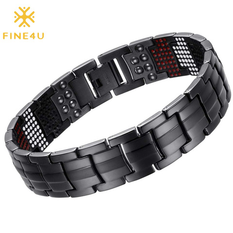 FINE4U B390 Double rangée force 4 éléments titane Bracelet de thérapie magnétique pour le soulagement de la douleur d'arthrite ► Photo 1/6