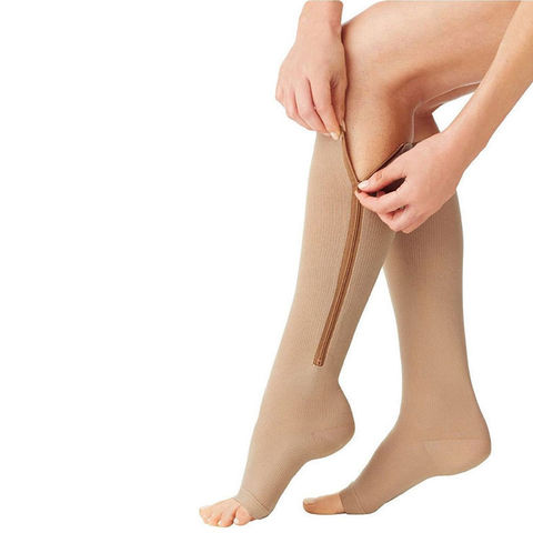 Fermeture éclair bas de Compression pour hommes femmes Nylon fermeture éclair genou chaussettes unisexe jambe soutien Stretch pression bout ouvert chaussettes longues ► Photo 1/6