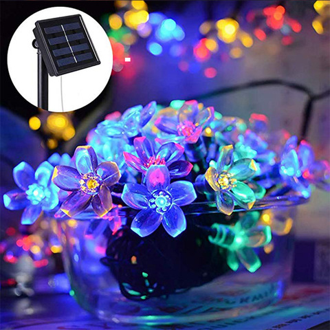 Chaîne solaire lumières 12m 100led fleur de pêche imperméable à l'eau décoration extérieure guirlande Fariy lumières noël fête de mariage jardin ► Photo 1/6