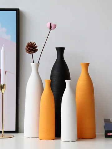 Vase en céramique moderne et Simple, figurine de Table de salon, accessoire artisanal, ameublement de bureau, noir ou blanc ► Photo 1/6