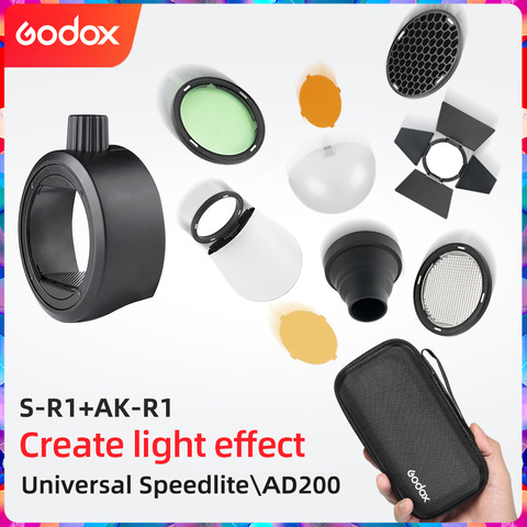 Godox AK-R1 + S-R1 porte de grange, Snoot, filtre de couleur, réflecteur, nid d'abeille, Kits de boule diffuseur pour Godox AD200 H200R V1 tête Flash ► Photo 1/6