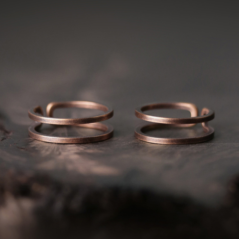 Bague en cuivre massif artisanal, processus spécial, taille forgée, réglable, rétro Punk Street, pour Couple amoureux ► Photo 1/5