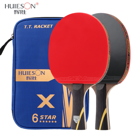 HUIESON 6 Étoiles 2 Pièces Nouvelle Mise À Niveau Carbone Raquette De Ping-Pong Ensemble Super Puissant Raquette de Ping-Pong Chauve-Souris pour Adulte Club Formation ► Photo 1/6