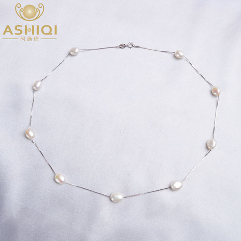 ASHIQI-collier en perles naturelles pour femmes, avec chaîne en argent Sterling 925, perles d'eau douce, 6-7mm, à la mode ► Photo 1/6