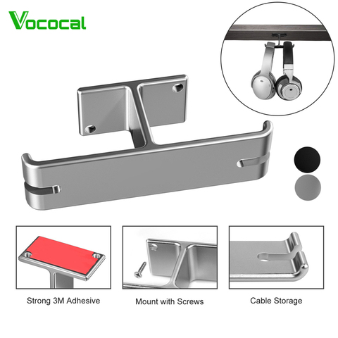 Vococal casque double cintre Durable en aluminium casque support à crochet facile à installer 2 en 1 support d'écouteur sous le support de bureau ► Photo 1/6