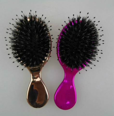 Brosse à cheveux en poils de porc, forme ronde, peigne doux, démêlant, pour Salon de coiffure, outil de coiffure, voyage ► Photo 1/6