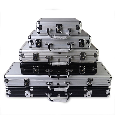 Jetons de Casino valise Texas Poker de haute qualité en aluminium noir argent, boîte peut mettre de 100 à 500 pièces de jetons ► Photo 1/6