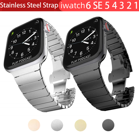 Bracelet de montre pour Bracelet de montre Apple 44mm 42mm 40mm 38mm pour montre Apple Serie 6 5 4 3 Bracelet en métal inox boucle papillon ► Photo 1/6