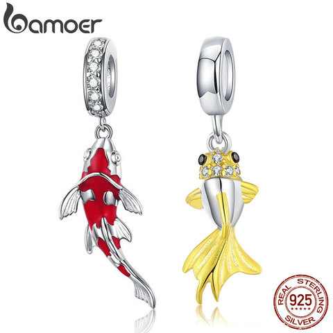 BAMOER émail poisson pendentif 925 en argent Sterling balancent breloque idéal pour Bracelet collier femmes bijoux fins BSC085 ► Photo 1/5