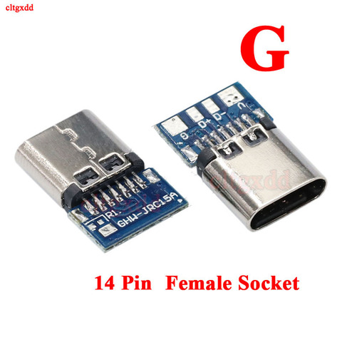 5 pièces USB 3.1 Type C connecteur 14 broches prise femelle prise à travers trous PCB 180 bouclier Vertical ► Photo 1/2
