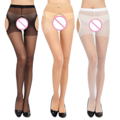 Collants en soie pour femmes, entrejambe ouvert, grande taille, Lingerie blanche, exotique ► Photo 1/5