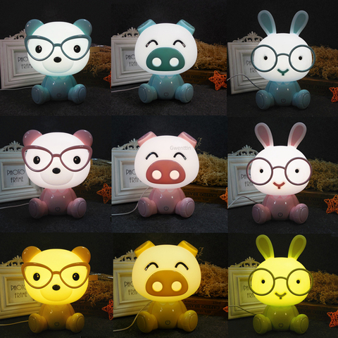 Dessin animé Animal lampe de Table cochon ours lapin veilleuses Led Dimmable lampe de Table pour bébé enfants lampe de chevet enfants cadeau décor ► Photo 1/6