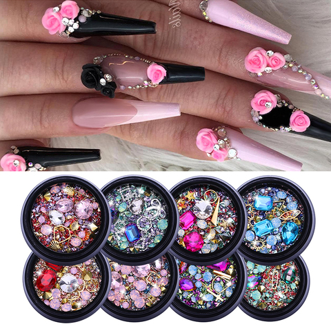 1Box 3D Nail Rhinestones Stones Mixed AB Colors Flat Bottom Nail Studs with Nail Tweezer Crystals Nail Art DIY Design Decoration ► Photo 1/6