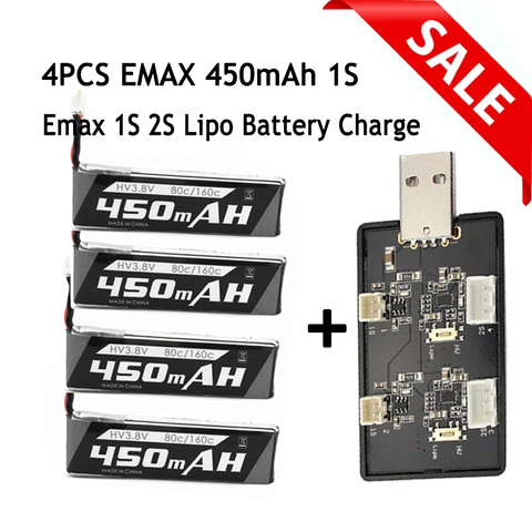 EMAX – batterie Lipo 1S 450mah 3.8V 80C/160C HV, prise PH2.0 et chargeur 1S 2S pour Drone de course Tinyhawk II, 4 pièces/lot ► Photo 1/6